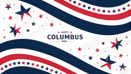 Obraz premium Columbus Day Festive Vector: A stylized Columbus Day illustration featuring festive blue, red, and white elements with stars, embodying the spirit of the holiday.