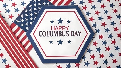 Fototapeta premium Columbus Day Celebration: A vibrant Columbus Day message against a backdrop of American flags and star patterns, evoking a sense of patriotism and commemoration.