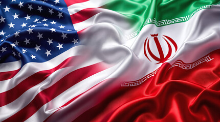 Abstract background with US and Iranian flags overlay - concept of international relations, diplomacy and global politics