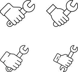 Minimalist Line Art Icons of Hands Holding Wrenches in Various Angles
