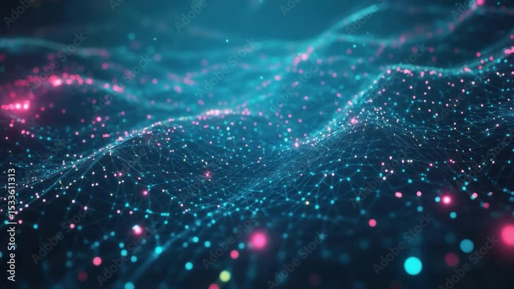 Poster digital waves: an ethereal representation of digital data flowing through an interconnected network,