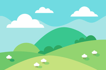 Fototapeta premium Serene Rolling Hills Landscape A Picturesque Green Meadow Under a Sunny Sky