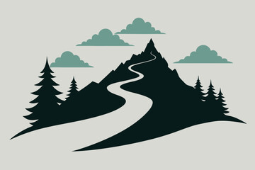 Winding Mountain Road A Serene Landscape Illustration