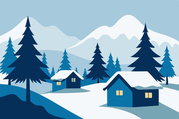 Fototapeta premium Serene Winter Village nestled in Snowy Mountains A Peaceful Escape