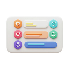 3D Colorful UI Dashboard Elements with Progress Bars and Settings Icons &ndash; Modern Interface Concept Illustration