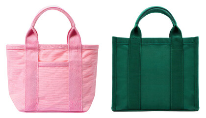 Pink and green tote bags set isolated on a transparent background