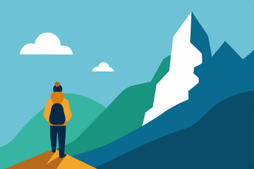 Obraz premium Contemplating the Majestic Mountain Peak A Hiker's Journey