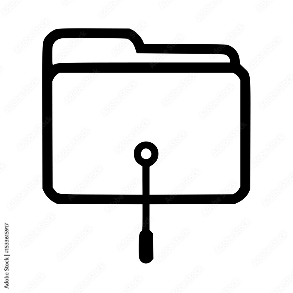 Poster a simple line drawing depicts a computer folder connected to a network.