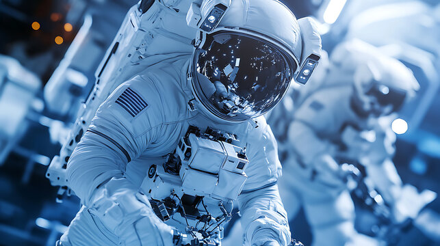 Astronauts in Space Suits Conducting Extravehicular Activity