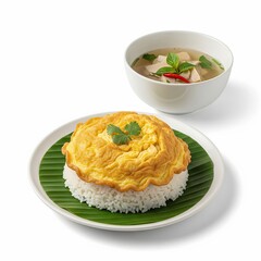 "Classic Thai Omelette with Clear Soup" - Ideal for food blogs, restaurant menus, or promoting everyday Thai cuisine.