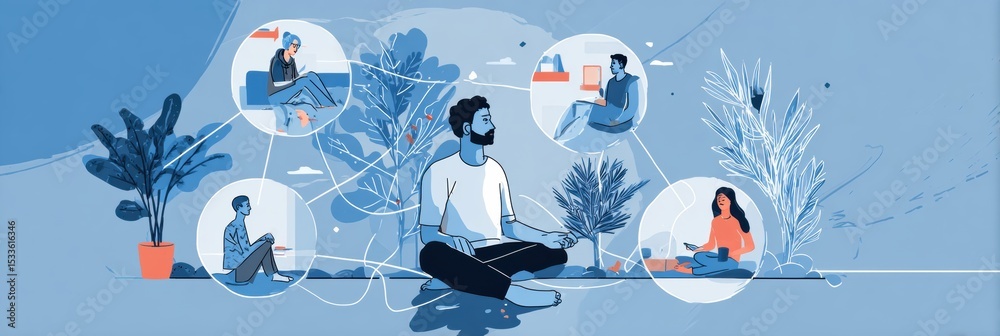 Poster Support System Infographic Illustrating Coping Strategies for Individuals With PTSD in a Calming Blue Color Scheme