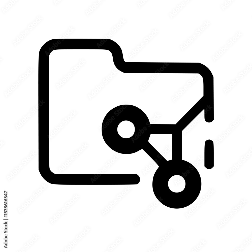 Poster a minimalistic icon representing a folder with a network or connection symbol overlayed on the front
