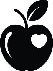 apple silhouette with heart cutout representing love of fruit