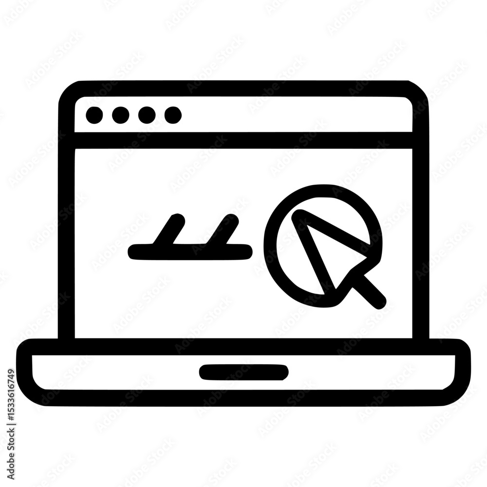 Poster a laptop displaying a website with a cursor interacting with elements on the screen.