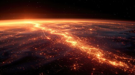 Fototapeta premium Multiple Bengal lights placed on the ground, creating a line of intense spark trails under a black sky 