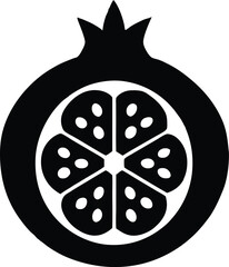 Pomegranate fruit cut in half silhouette, Pomegranate fruit cut in half icon silhouette vector illustration