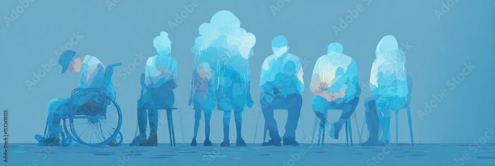 Aufkleber Support System Infographic Highlighting Resources and Strategies for Individuals Dealing With PTSD in a Calming Blue Tone