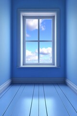 Obraz premium Empty blue room with a window