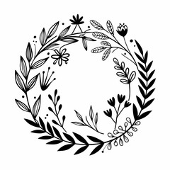 Black seamless vector pattern with vintage laurel wreath floral leaf decoration illustration
