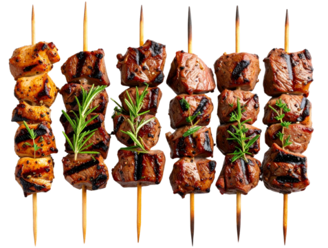 Skewers with meat, isolated on a transparent background 