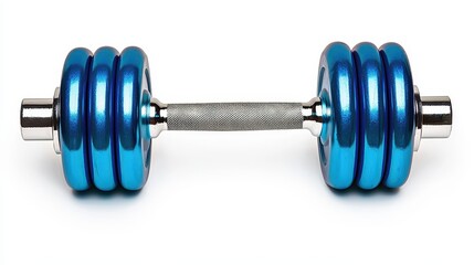 Fototapeta premium Blue Dumbbell Weights on White Background