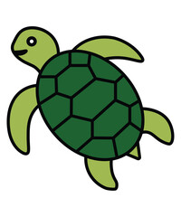 Cartoon Sea Turtle with Green Shell