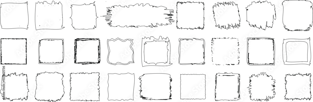 Wall mural hand drawn rough square frame collection featuring sketchy square border designs for decoration, gra