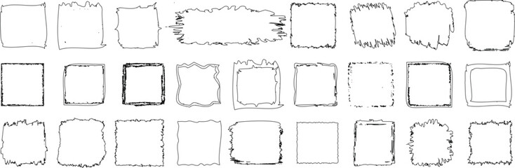 Hand drawn rough square frame collection featuring sketchy square border designs for decoration, graphic design, and creative projects. outline frames for a unique, artistic touch to digital artwork