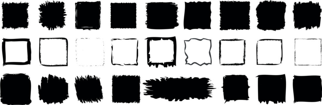 Grunge square set, rough brush stroke, and hand drawn frame collection for graphic design, abstract decoration, and creative borders. Ideal for modern, rough, and artistic visuals