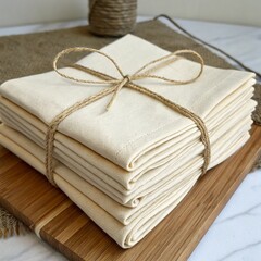 Stack of Beige Cotton Napkins Tied with Twine