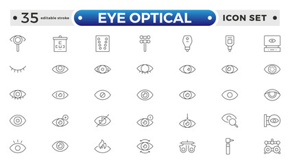 Eye Optical outline icon. Vision and Eye Icon Set. Sight, Optics, Anatomy, and Perception Vector Collection. Editable stroke outline icon.
