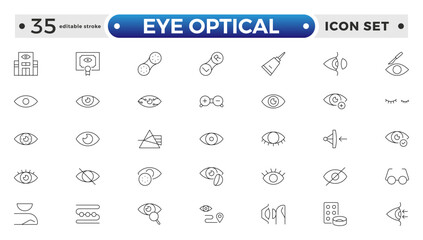Eye Optical outline icon. Vision and Eye Icon Set. Sight, Optics, Anatomy, and Perception Vector Collection. Editable stroke outline icon.
