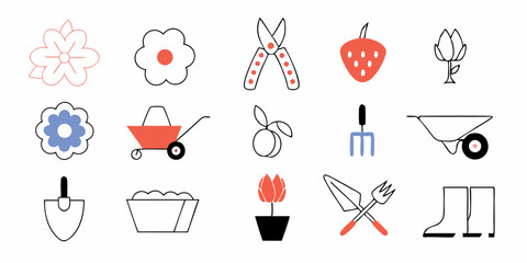 Vector scene of an elderly man and woman planting vegetables in a backyard garden, community gardening concept