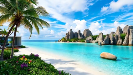 Naklejka premium Luxury tropical beach villa with stunning ocean view