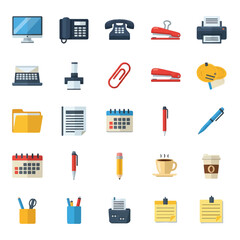 Business and office vector icon set: a comprehensive symbol collection for web, internet, and school designs, featuring essential items like pens, pencils, books, computers, phones, and shopping carts
