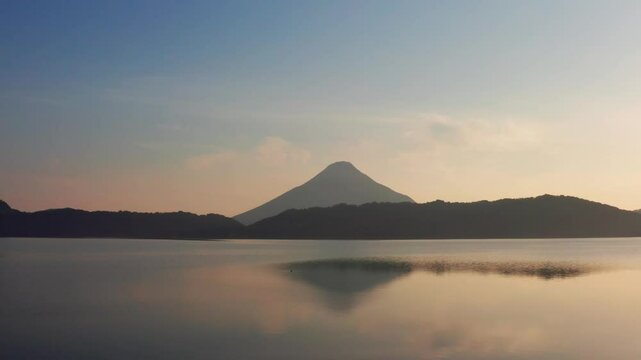 Lake Ikeda, Kagoshima, drone at sunset