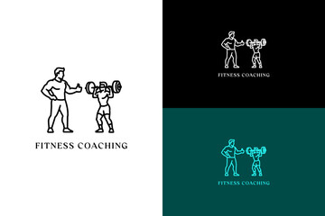 coach giving thumbs up to a trainee illustration, icon, vector logo for personal trainer, workout, gym, exercise, health and wellness, bodybuilding, weightlifting, fitness coaching, and more