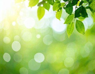 Naklejka premium Nature's vibrant green leaves glowing in sunlight serene forest environment close-up photography