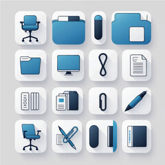 Blue vector icons for web design: a set of computer, mobile, and internet symbols for business and technology