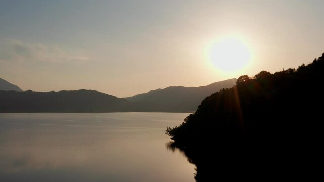 Lake Ikeda, Kagoshima, drone at sunset
