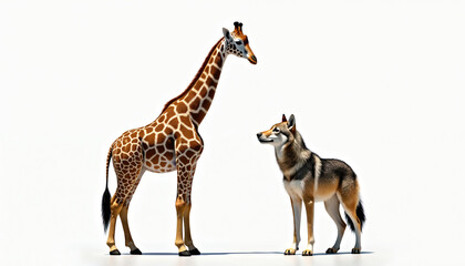 Giraffe, wolf symbols nonviolent communication on white background. Animals metaphor dialogue concept. Contrast empathy, peaceful concept behaviour. Animals in nature.