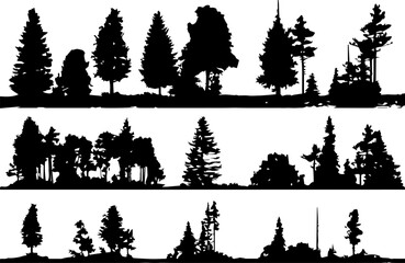 Fototapeta premium Silhouettes of various trees create striking contrast against white background showcasing nature's diversity