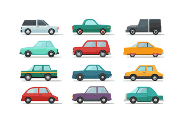 Colorful lineup of diverse cars showcasing unique designs and styles