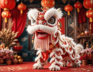 Majestic Lion Dance Costume in Festive Setting