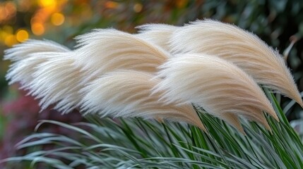 Pampas Grass Plumes Close Up with Sunlight and a Blurred Background
