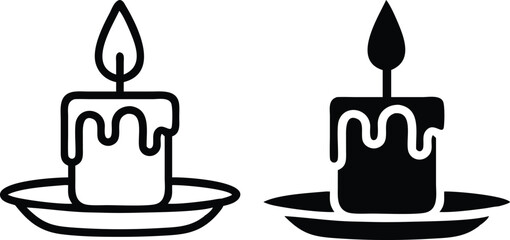 Minimalist Candle Line Art Icon – Grayscale Vector Illustration with Wax and Flame