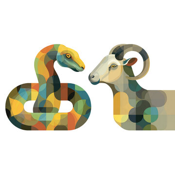 stylized python vs goat vector logo