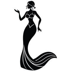 Obraz premium Flared Mermaid Gown Vector Silhouette | Elegant Dress Art | EPS 10 Scalable