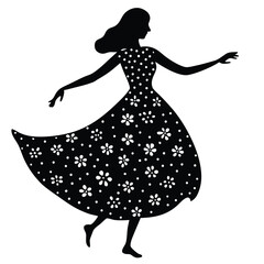 Obraz premium Floral Pattern Flowing Dress Vector Silhouette | Turning Pose Art | EPS 10 Scalable