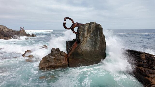 Rock cliffs in La Concha Bay, San Sebastian, Spain.